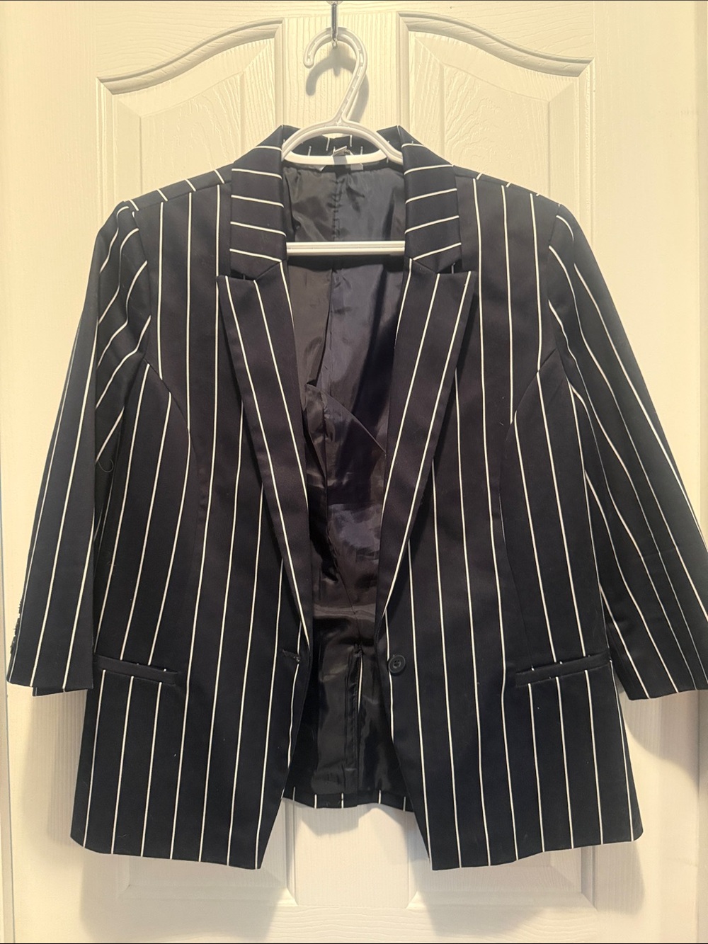 Reitmans Black Blazer with White Pinstripes